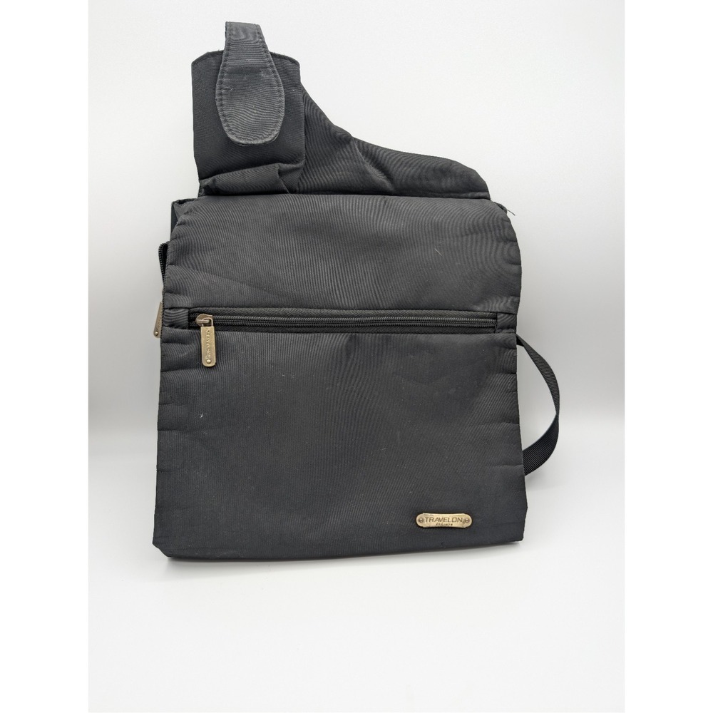 Travelon‎ Anti-Theft Black Crossbody Travel Bag RFID Organizer Leopard Lining